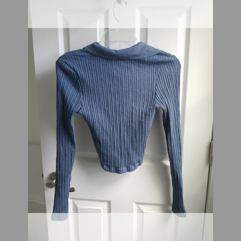 BDG - Rosie Crop Long Sleeve Polo, Vintage Indigo, Size S, NWT - Picture 11 of 13
